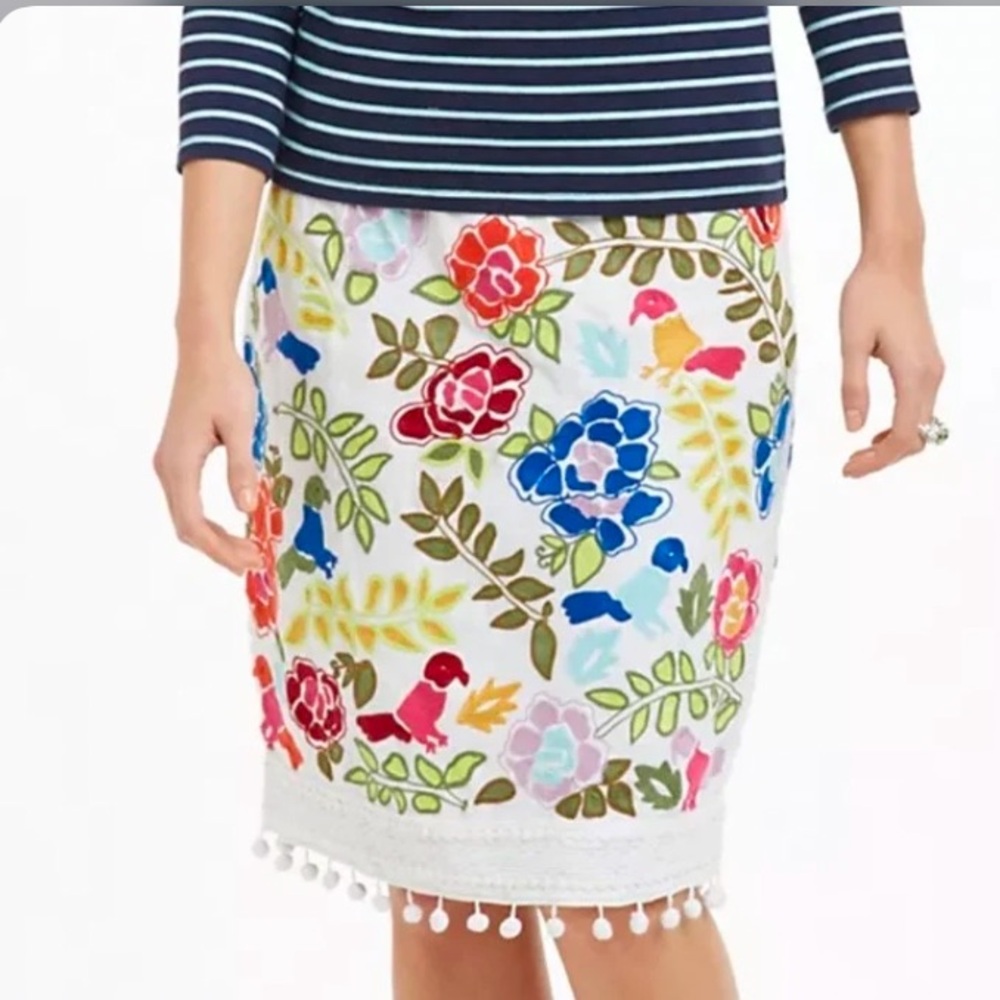 Anthropologie Moulinette Soeurs La Fiesta Embroidered Pom Pom Pencil Skirt - Picture 2 of 12
